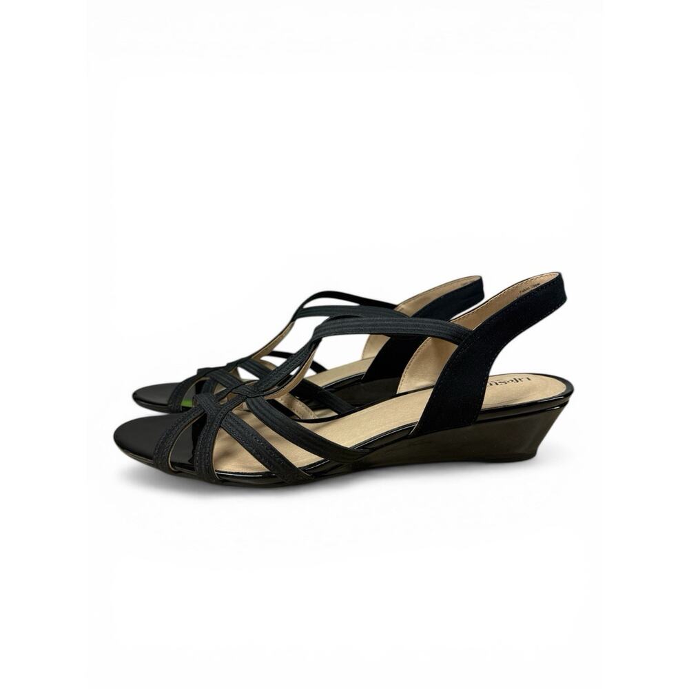 Size 11M LifeStride Yaya Black Strappy Wedge Sandals Comfort Slingback